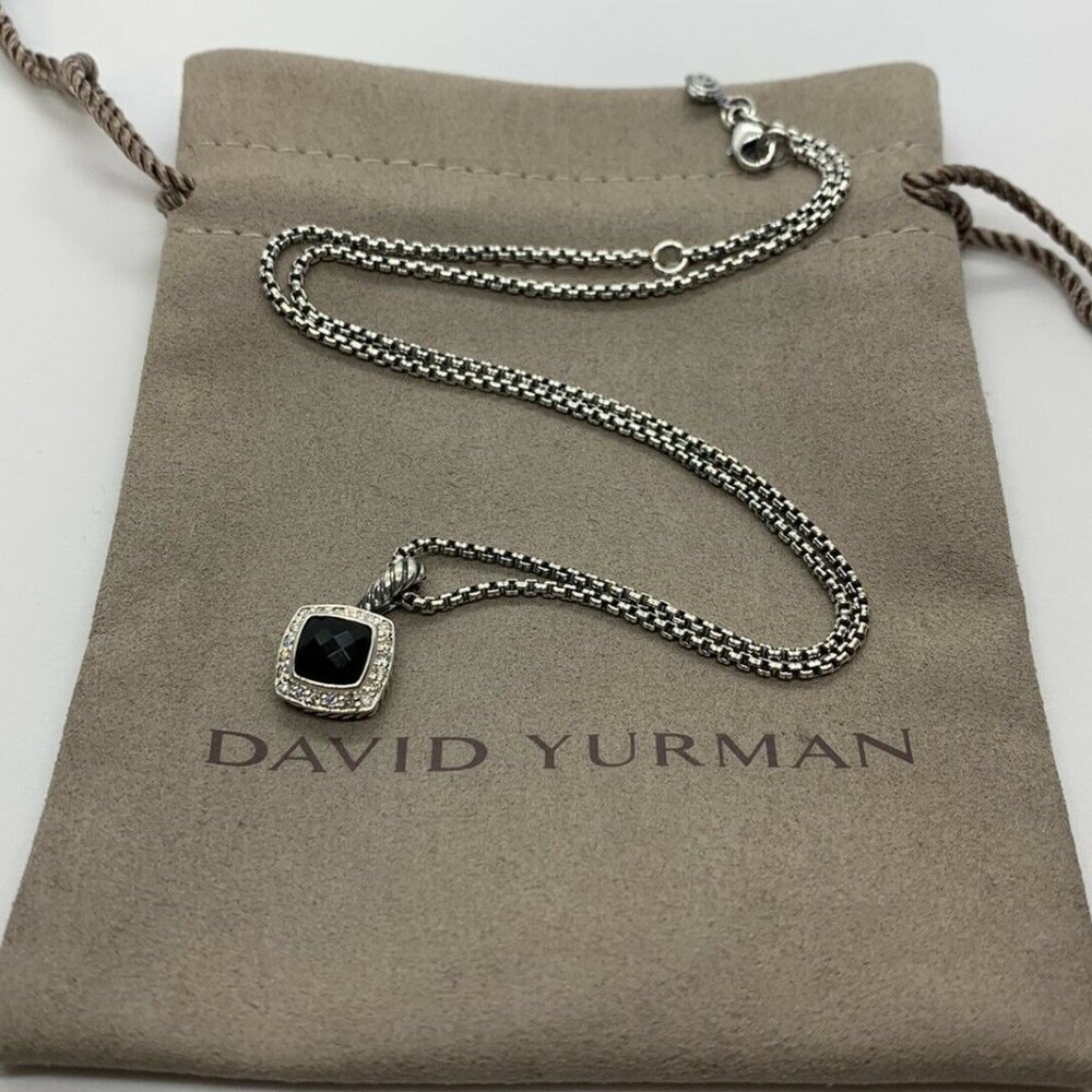 David Yurman Petite Albion Pendant Necklace with Black Onyx and Diamonds 17"